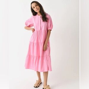 Pink English Factory Puff Sleeve Midi Dress